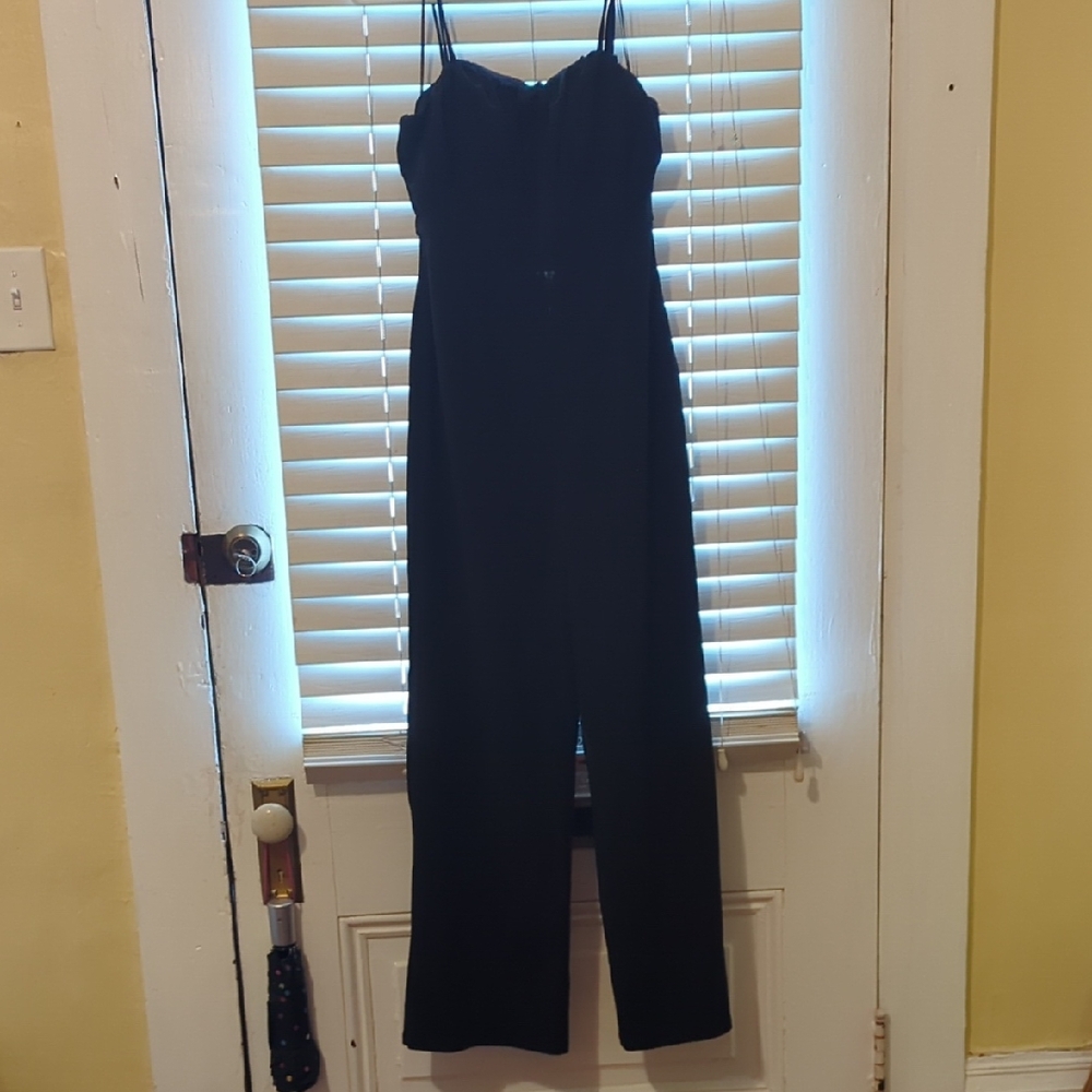Audrey Parks + Francesca's Collections Black Spaghetti-Strap Wide-Leg Jumpsuit